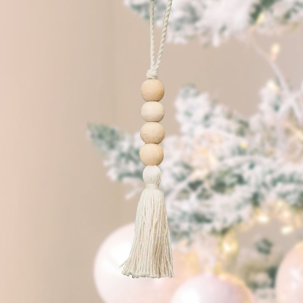 Natural Wooden Beaded Hanging Ornament, Set of 3