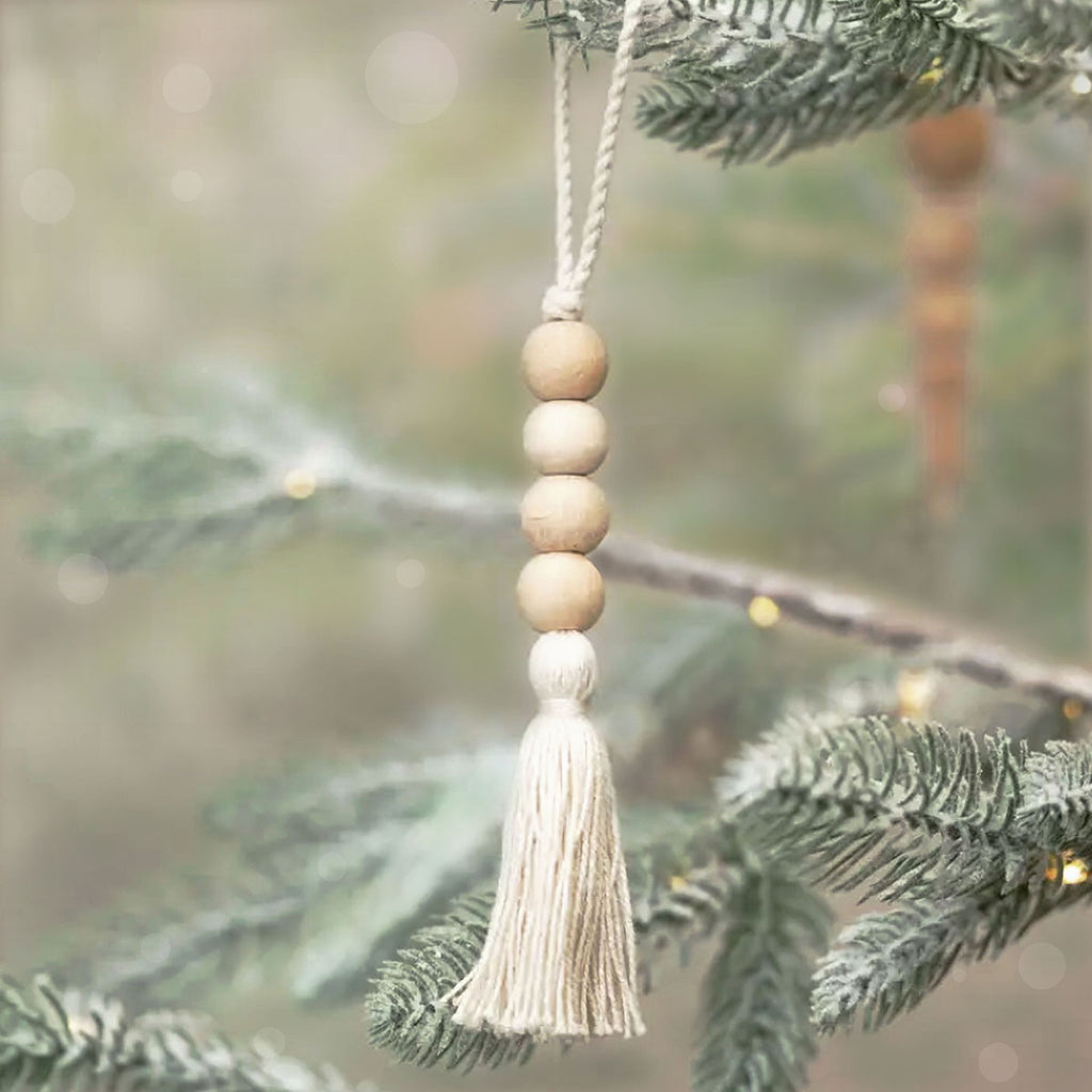 Natural Wooden Beaded Hanging Ornament, Set of 3