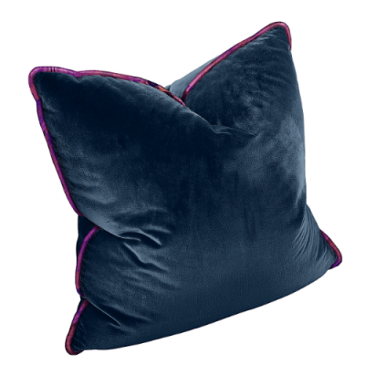 Square Luxe Solid Navy Velvet Suede Pillow With Navajo Road Welt