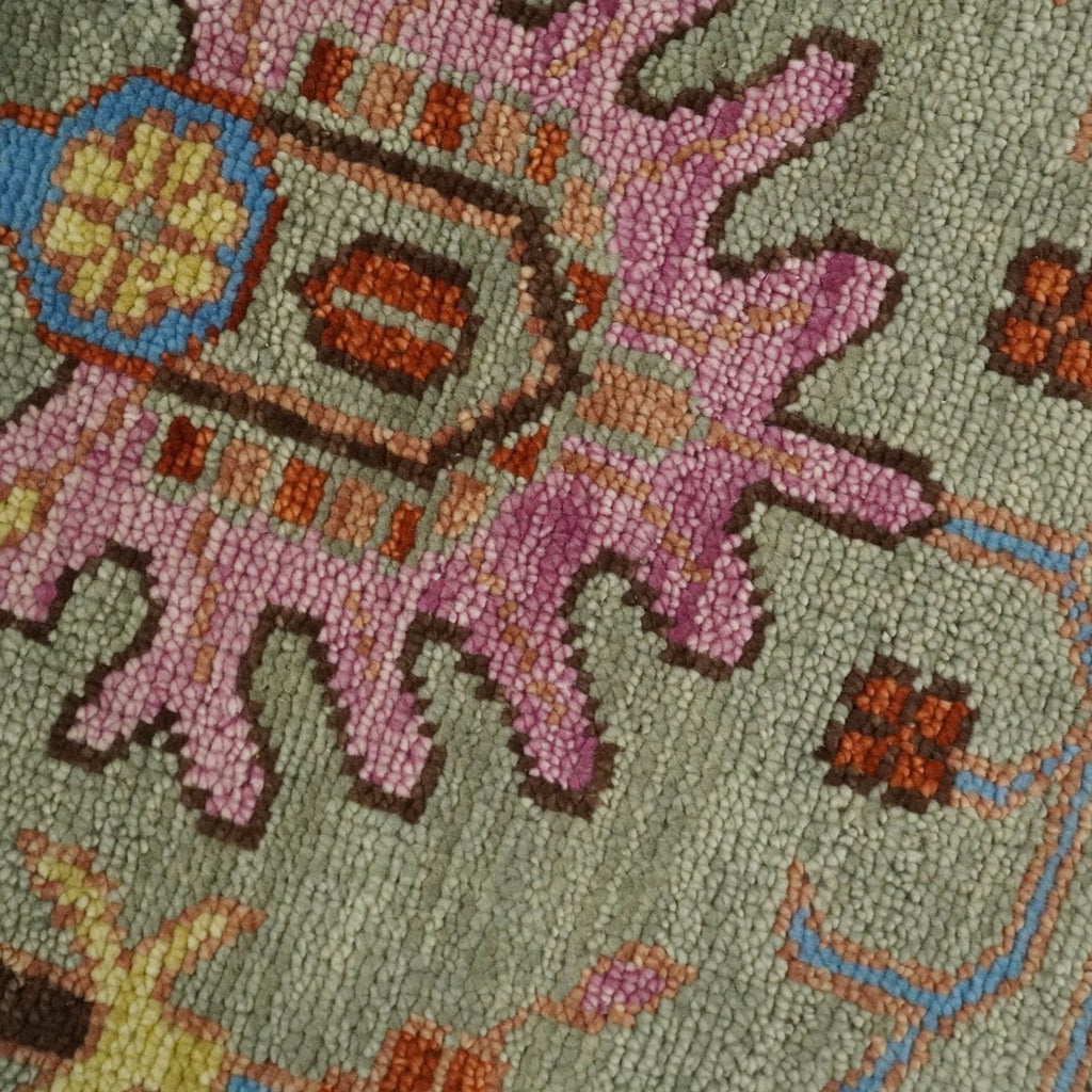 Vintage Style Beige, Rust, Pink and Blue Hand Knotted Traditional Oushak Multi Size wool Area Rug