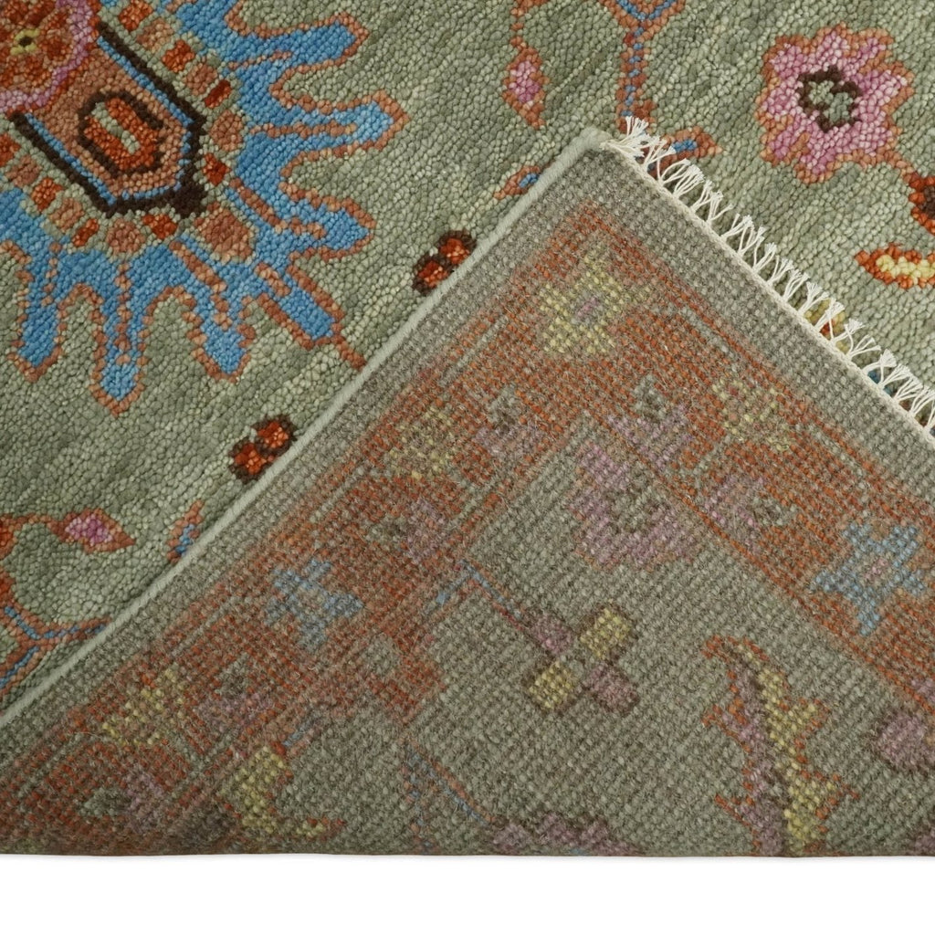 Vintage Style Beige, Rust, Pink and Blue Hand Knotted Traditional Oushak Multi Size wool Area Rug