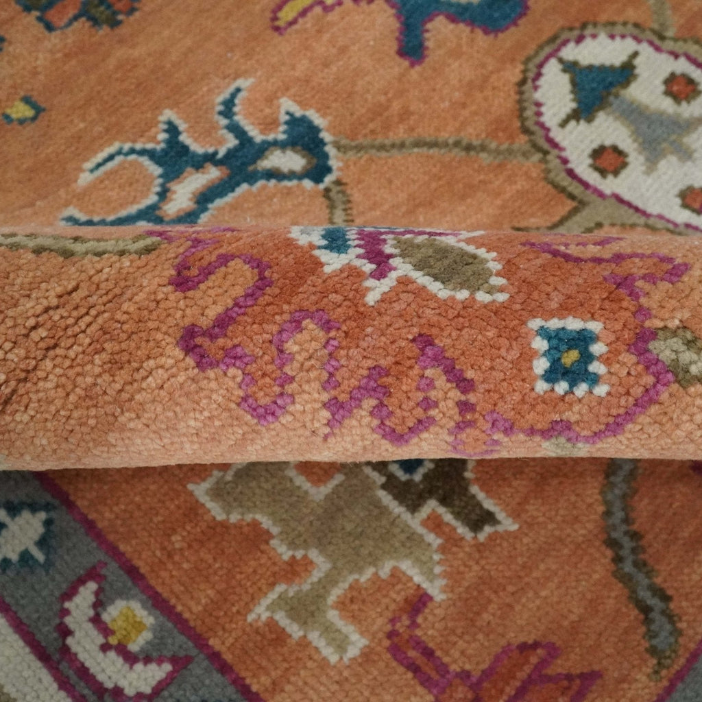 Antique Floral Peach and Ivory Hand knotted Traditional Oushak 8x10 wool Area Rug