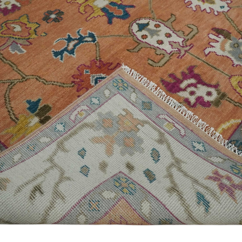 Antique Floral Peach and Ivory Hand knotted Traditional Oushak 8x10 wool Area Rug
