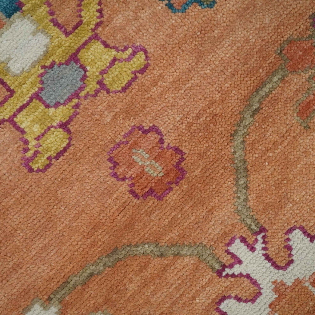 Antique Floral Peach and Ivory Hand knotted Traditional Oushak 8x10 wool Area Rug