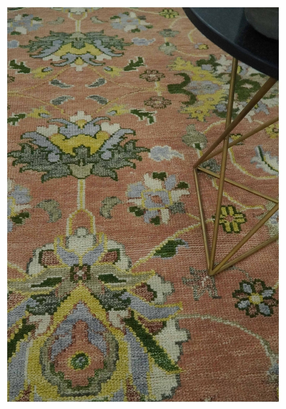 Victorian Peach Color Rug Antique Floral Peach, Green, Mustard and Ivory Hand Knotted 9x12 wool ...