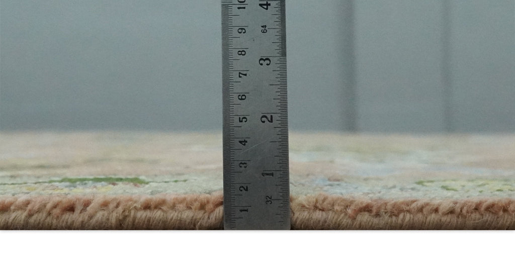 Antique Floral Peach, Green, Mustard and Ivory Hand Knotted 9x12 wool area Rug