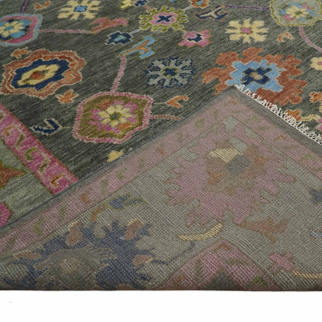 Hand-Knotted Charcoal & Pink Wool Rug, 6 Sizes | TRDCP787