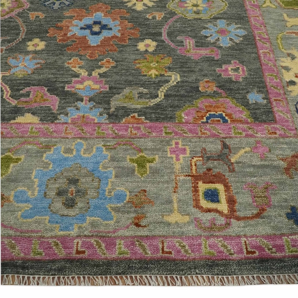 Hand-Knotted Charcoal & Pink Wool Rug, 6 Sizes | TRDCP787