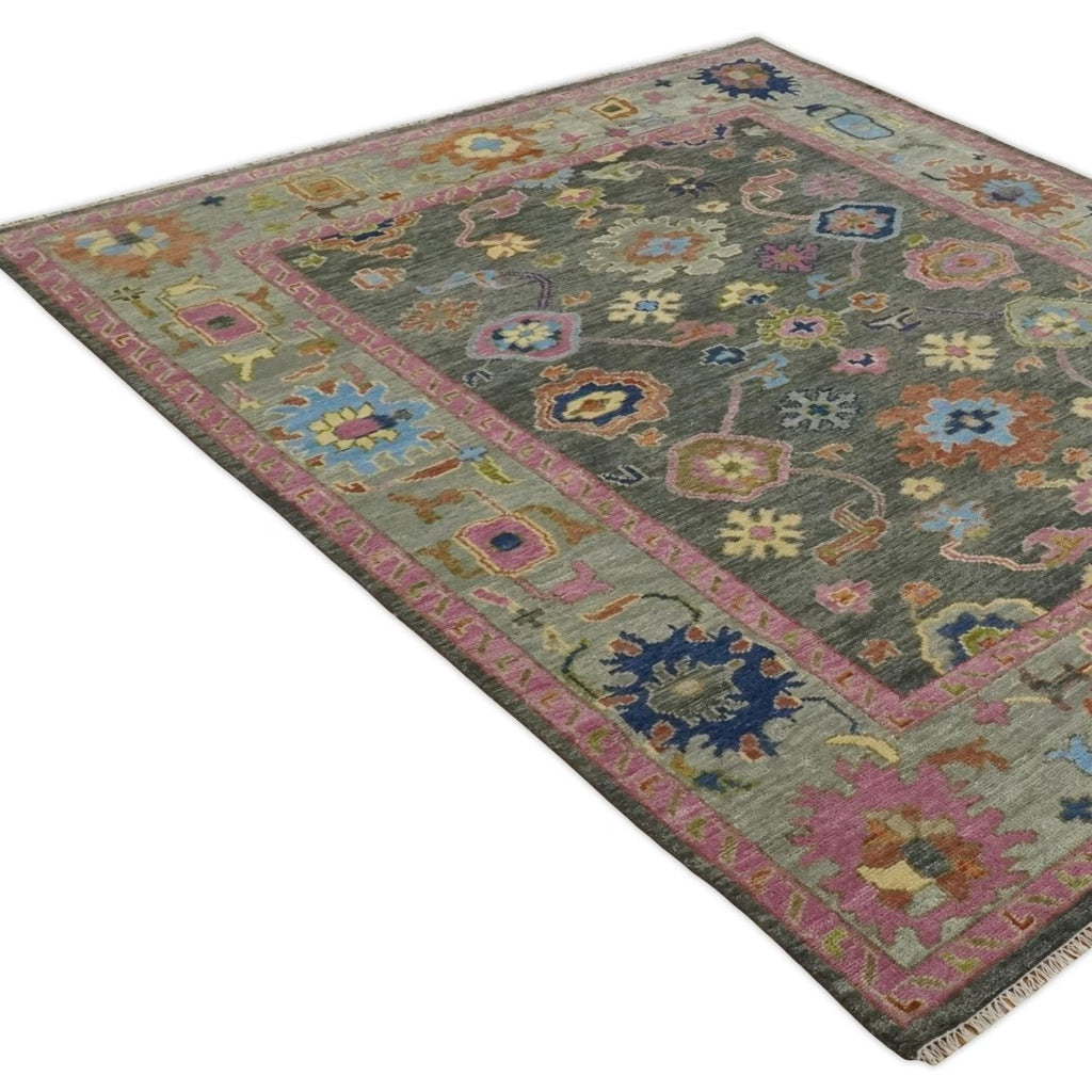 Hand-Knotted Charcoal & Pink Wool Rug, 6 Sizes | TRDCP787