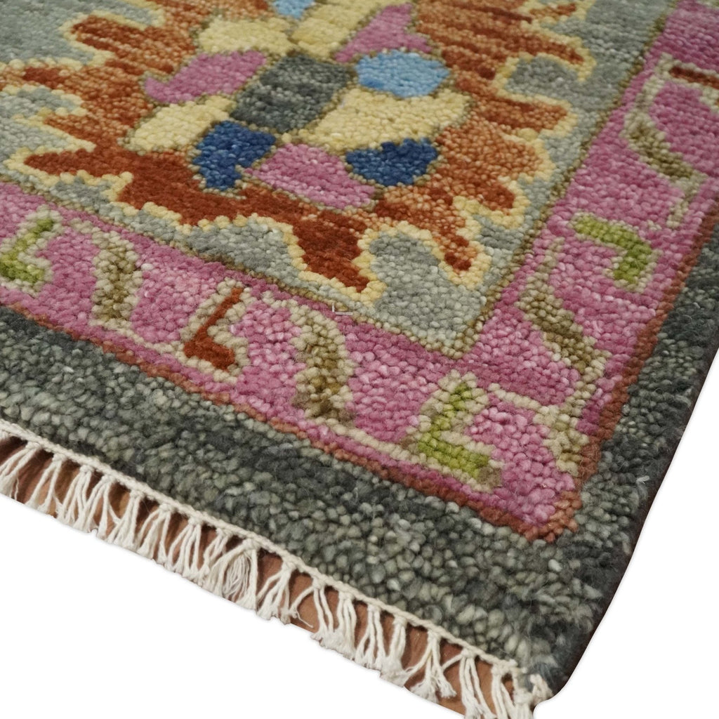 Hand-Knotted Charcoal & Pink Wool Rug, 6 Sizes | TRDCP787