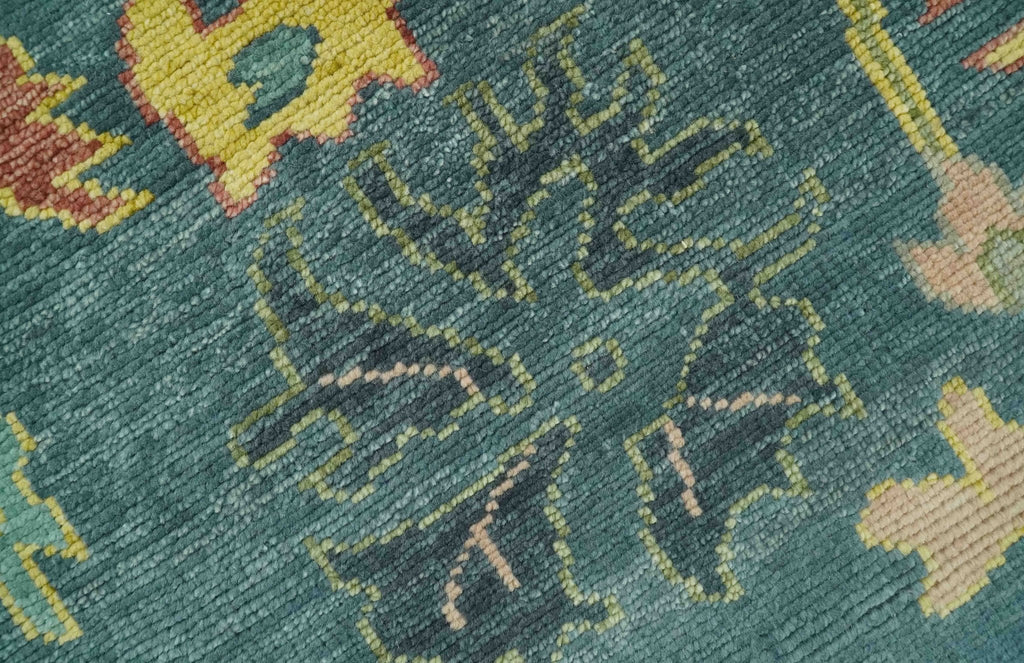 Antique look Teal and Olive 9x12 Hand Knotted Traditional Oushak wool rug