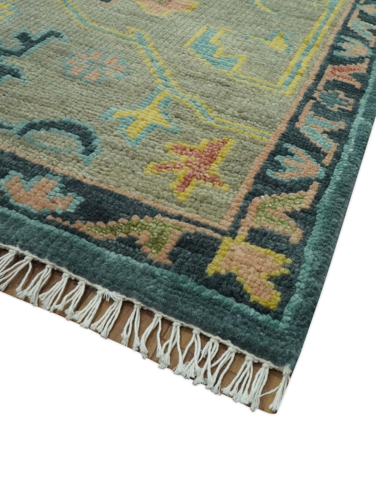 Antique look Teal and Olive 9x12 Hand Knotted Traditional Oushak wool rug