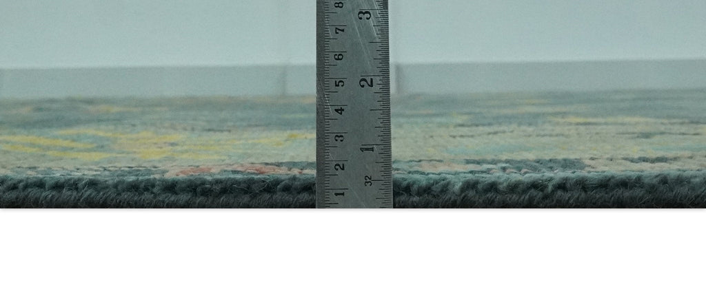 Antique look Teal and Olive 9x12 Hand Knotted Traditional Oushak wool rug