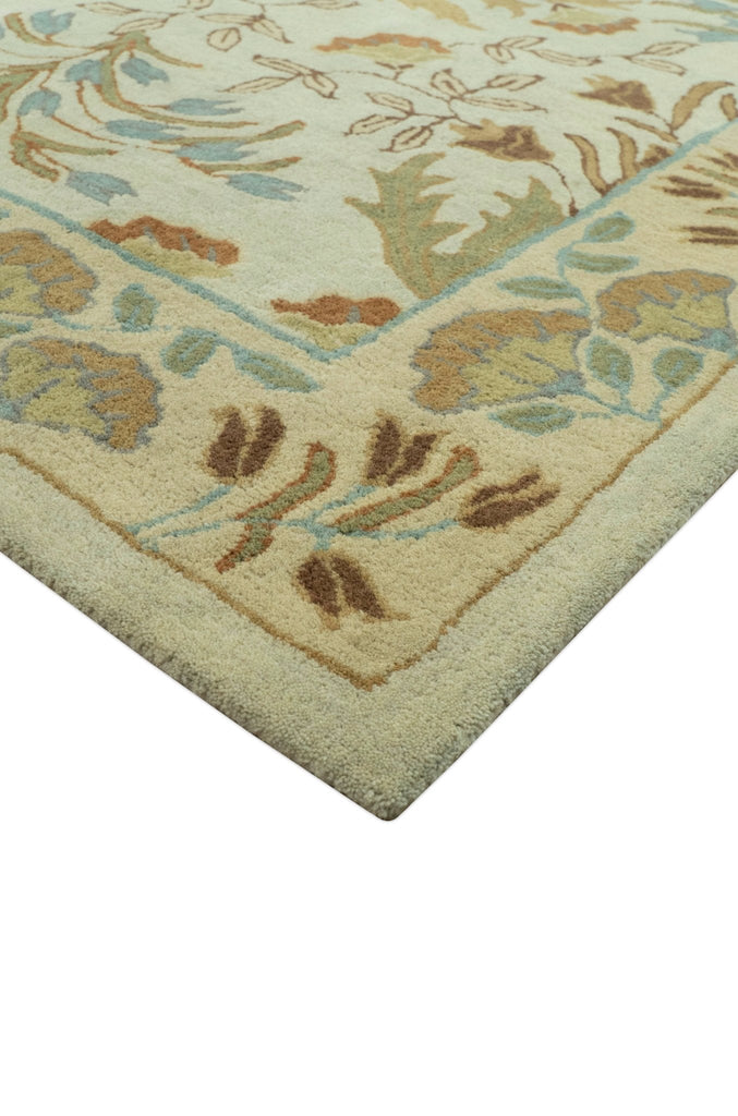Beige And Brown Traditional Floral Design Hand Tufted 8x10 Wool Area Rug