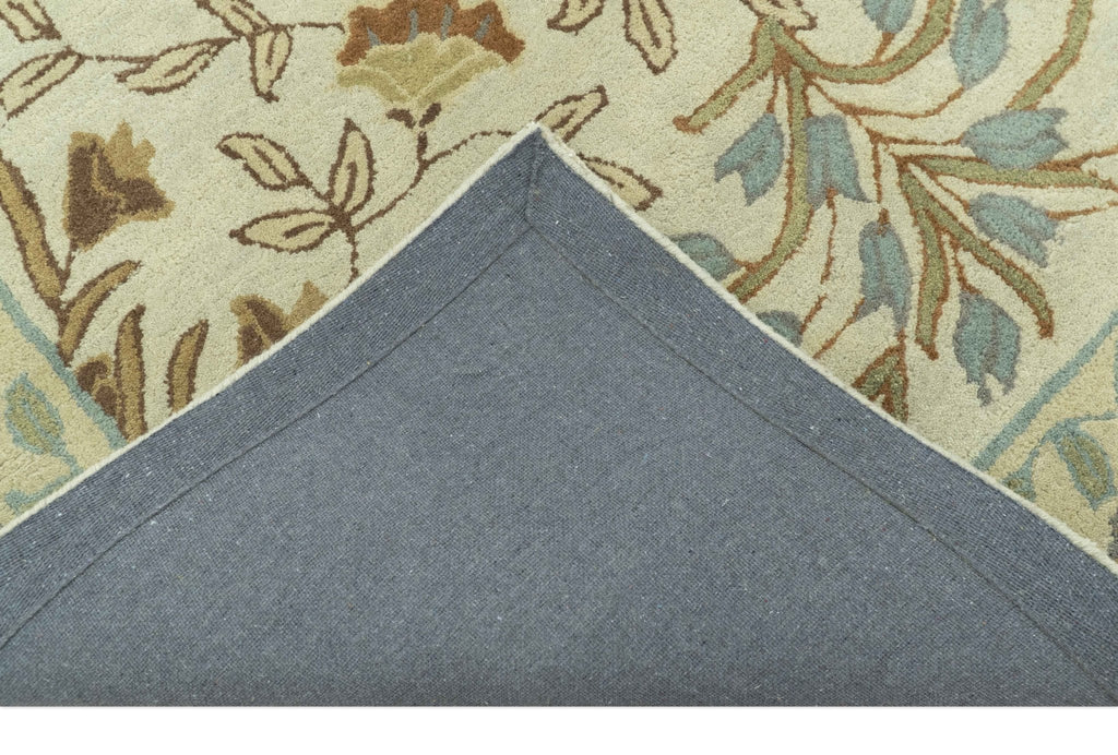Beige And Brown Traditional Floral Design Hand Tufted 8x10 Wool Area Rug