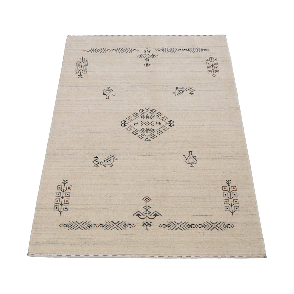 Beige Center Medallion Design Hand Loomed Wool Area Rug