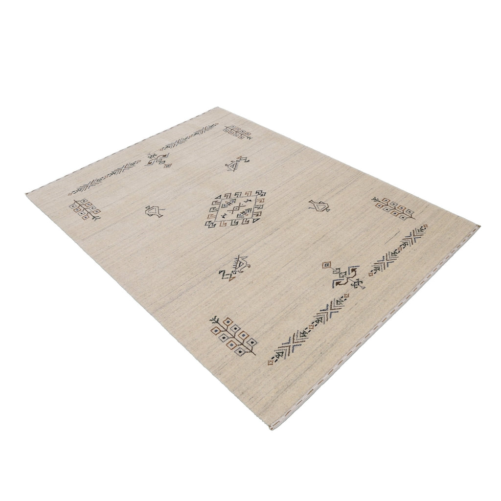 Beige Center Medallion Design Hand Loomed Wool Area Rug