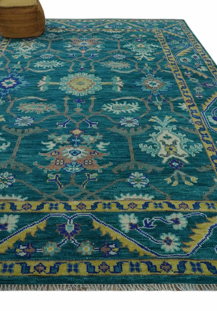 Blue and Mustard Hand knotted Traditional Oriental Oushak 9x12 wool Area Rug