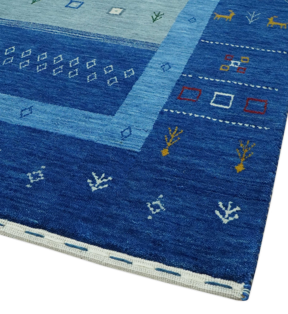 Blue, Gray and Silver Stripes design Hand loom Tribal Gabbeh Traditional 4.6x7 Wool Area Rug