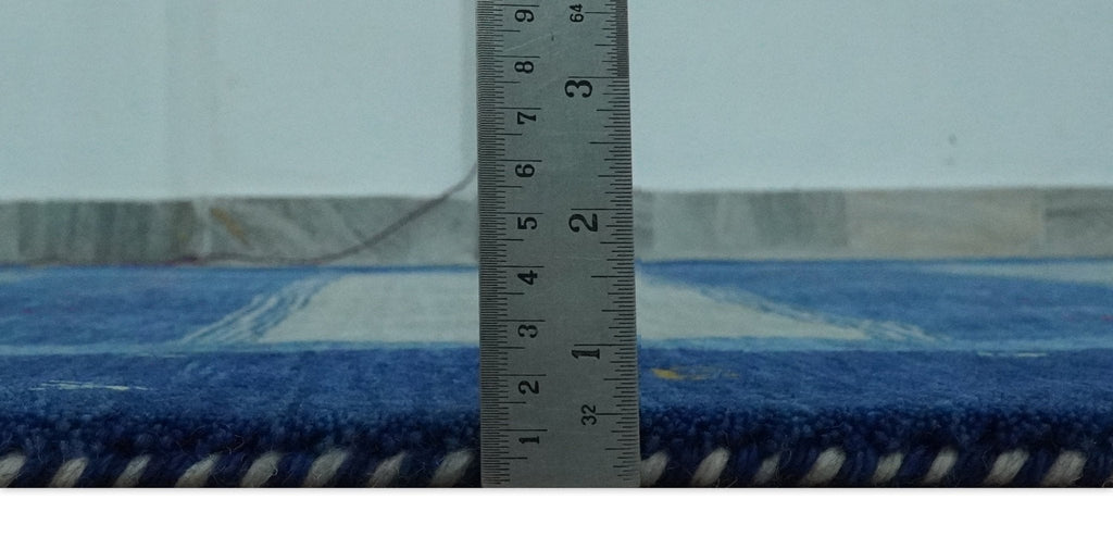 Blue, Gray and Silver Stripes design Hand loom Tribal Gabbeh Traditional 4.6x7 Wool Area Rug