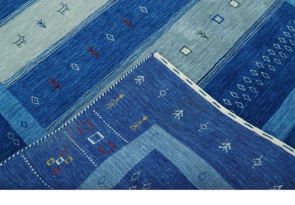 Blue, Gray and Silver Stripes design Hand loom Tribal Gabbeh Traditional 4.6x7 Wool Area Rug
