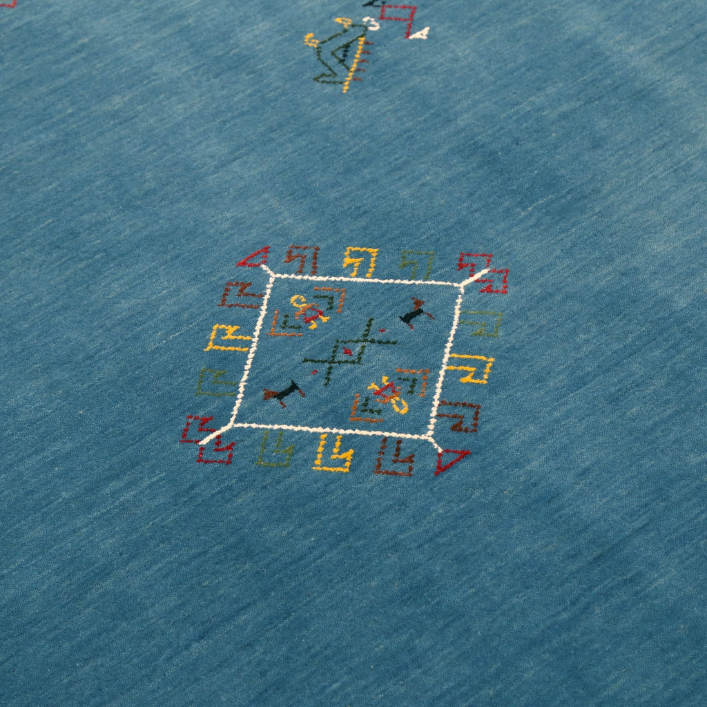 Blue Tribal Center Medallion Design Hand Loomed Wool Area Rug