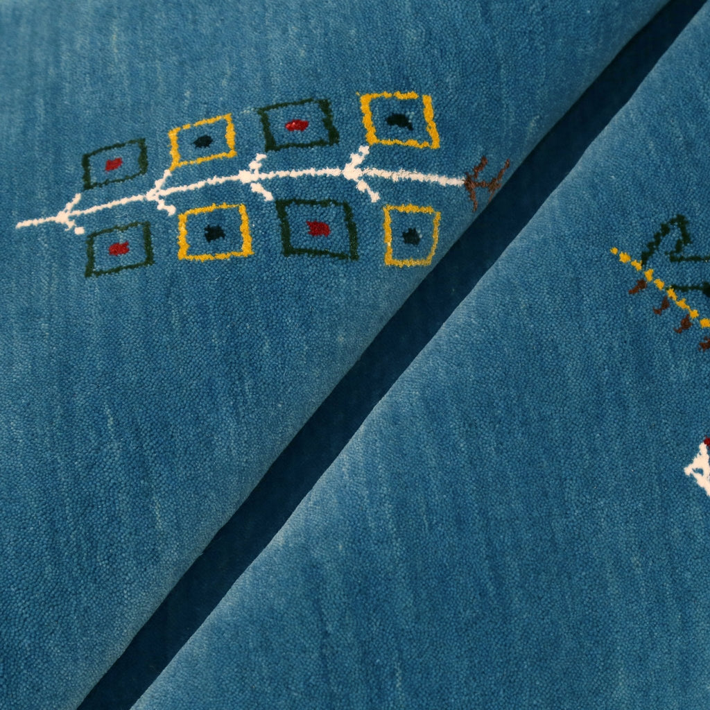 Blue Tribal Center Medallion Design Hand Loomed Wool Area Rug