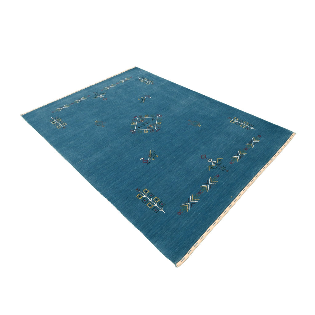 Blue Tribal Center Medallion Design Hand Loomed Wool Area Rug