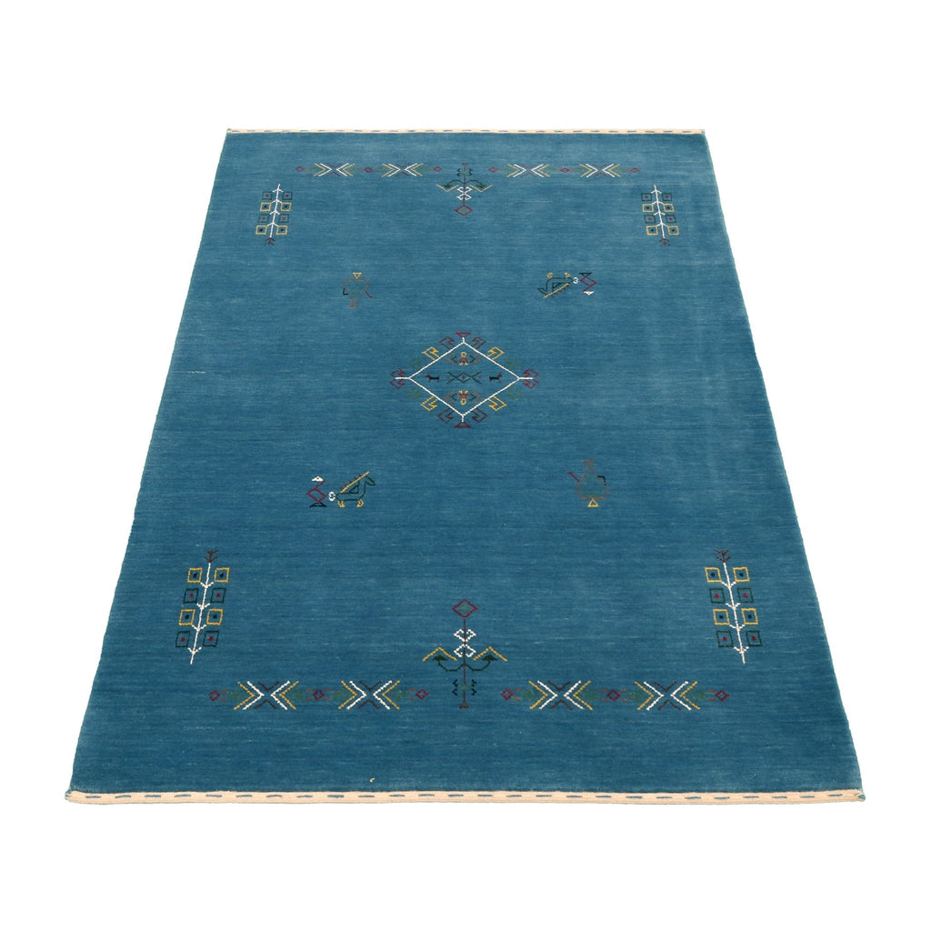 Blue Tribal Center Medallion Design Hand Loomed Wool Area Rug
