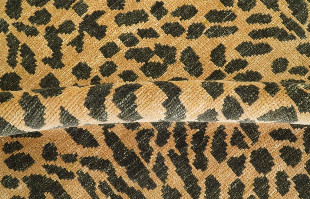 Golden-Brown and Charcoal Modern leopard Design Hand knotted 8x10 wool area rug