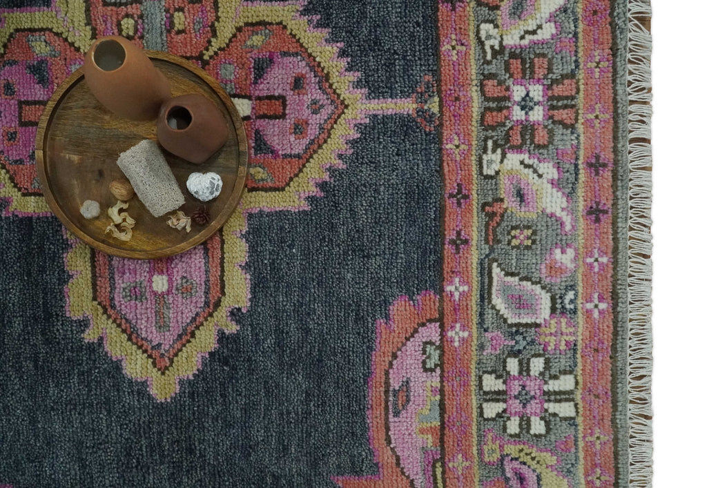 Charcoal, Gray and Pink Traditional Hand Knotted 5x8 and 6x9 Wool Area Rug
