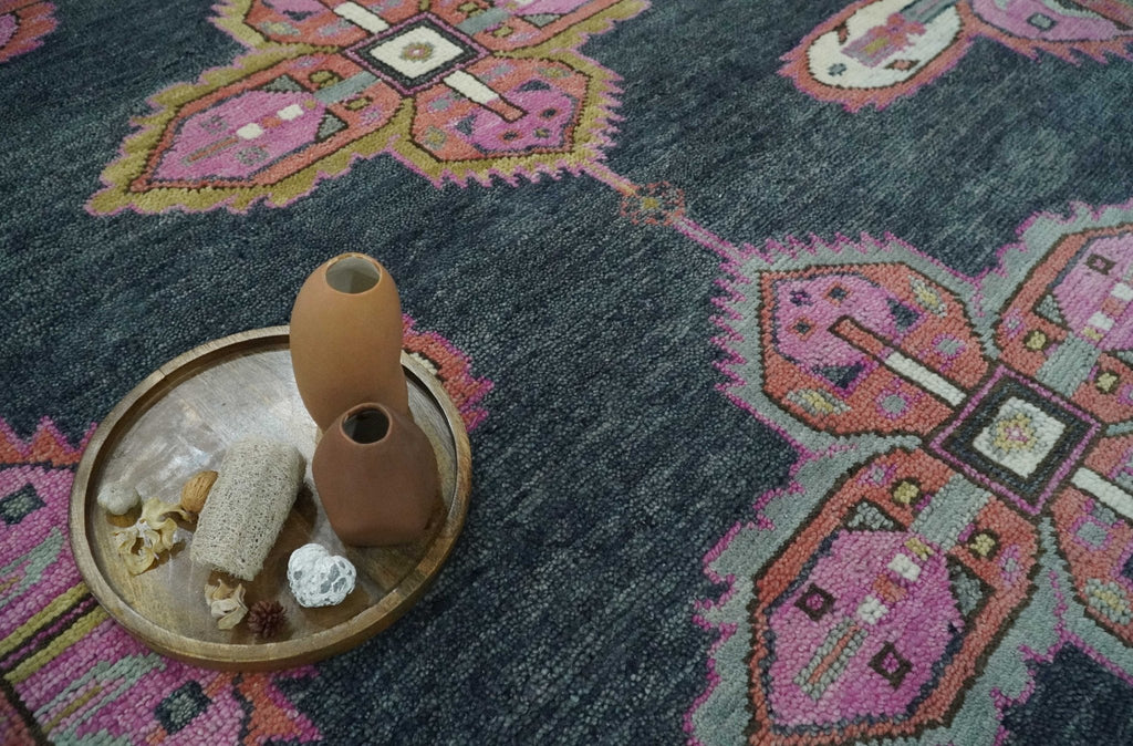 Charcoal, Gray and Pink Traditional Hand Knotted 5x8 and 6x9 Wool Area Rug