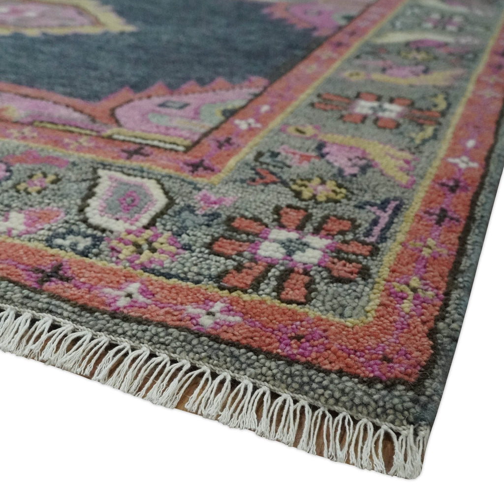 Charcoal, Gray and Pink Traditional Hand Knotted 5x8 and 6x9 Wool Area Rug