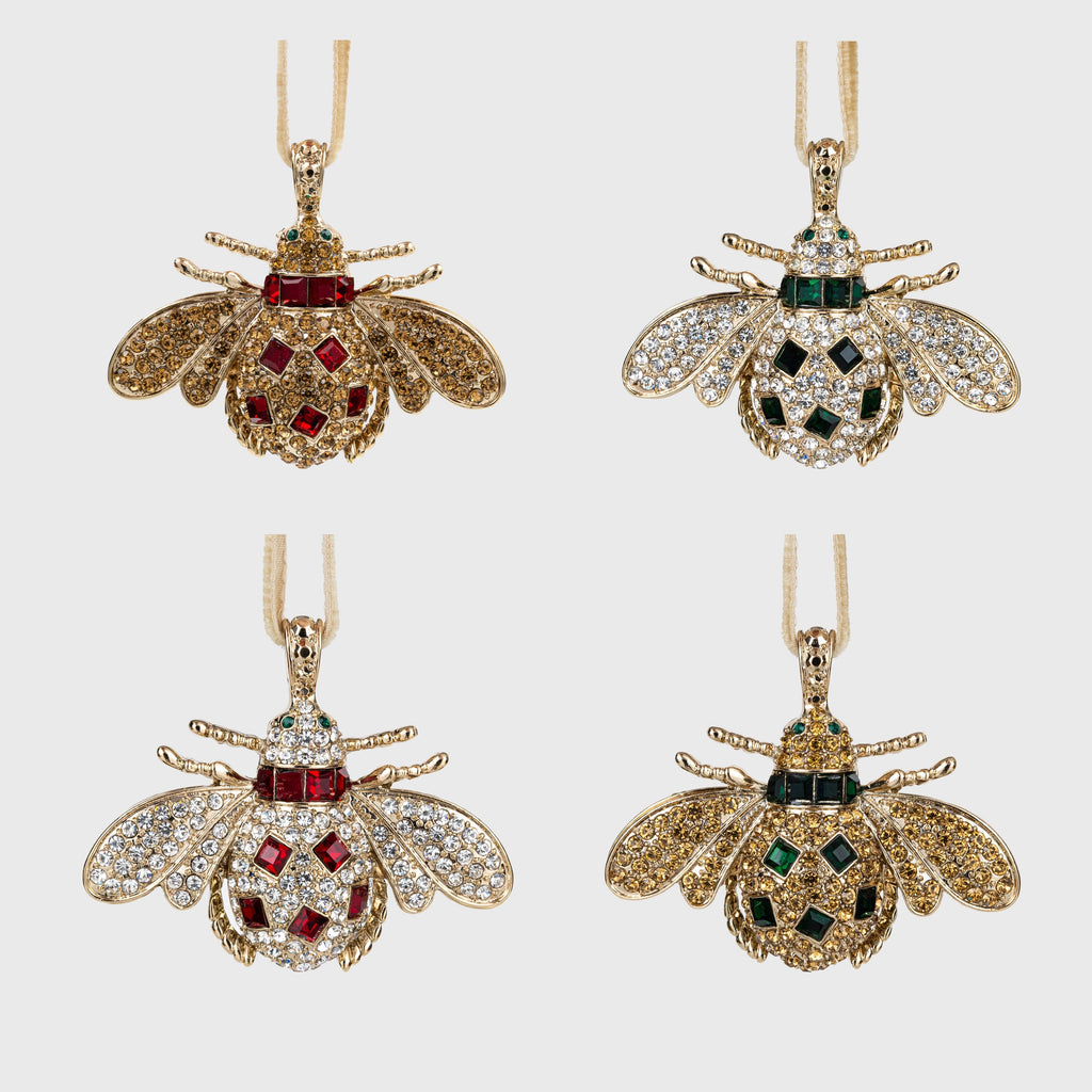 Classic Bee Hanging Ornament Boxed Set, Red and Green