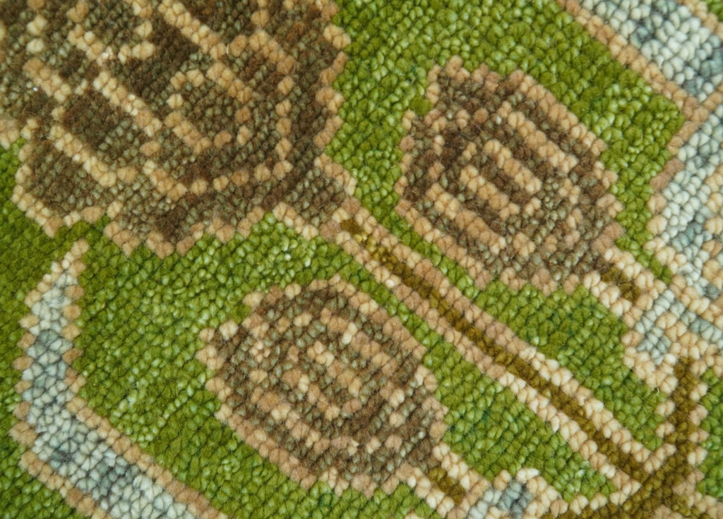 Custom Made Green And Pink Traditional Donegal Design Hand Knotted wool area rug