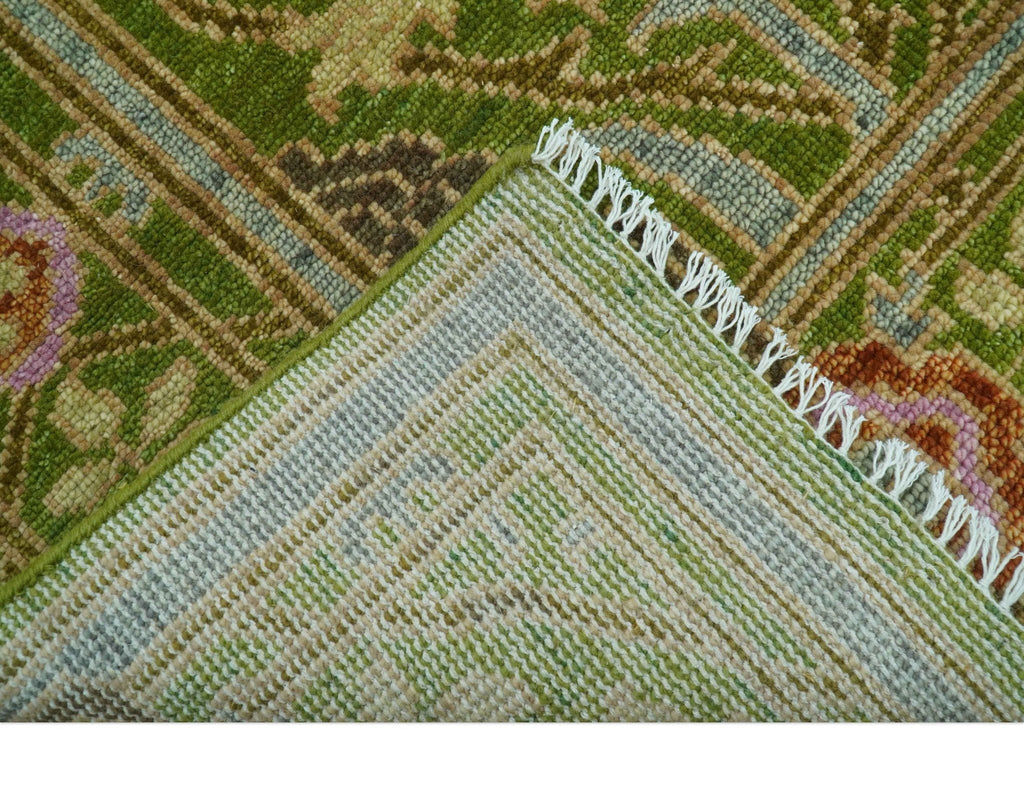 Custom Made Green And Pink Traditional Donegal Design Hand Knotted wool area rug