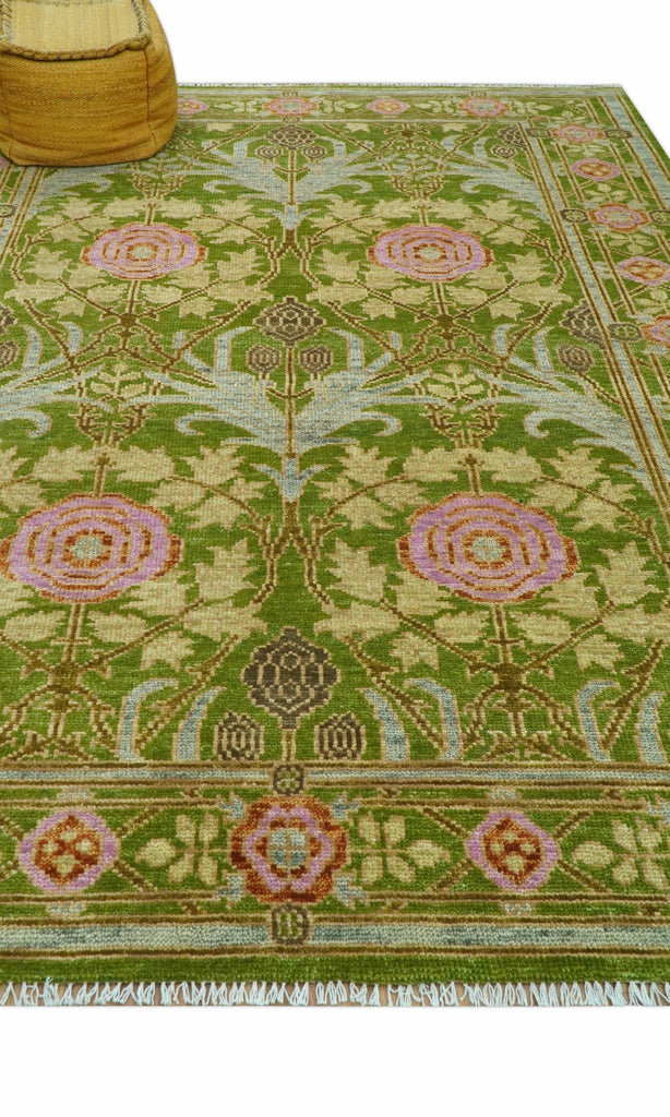 Custom Made Green And Pink Traditional Donegal Design Hand Knotted wool area rug