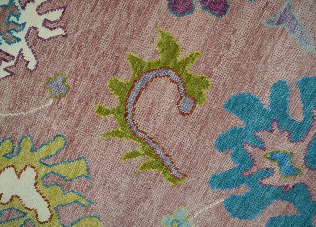 Custom Made Hand Knotted Pink and Ivory Colorful Oushak Rug