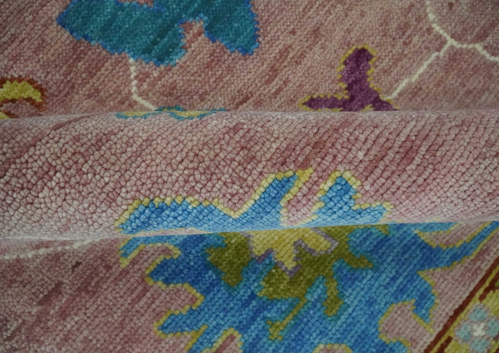 Custom Made Hand Knotted Pink and Ivory Colorful Oushak Rug