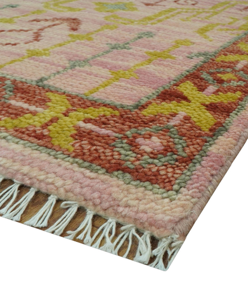 Custom Made Pink And Rust Traditional Design Hand Knotted wool rug