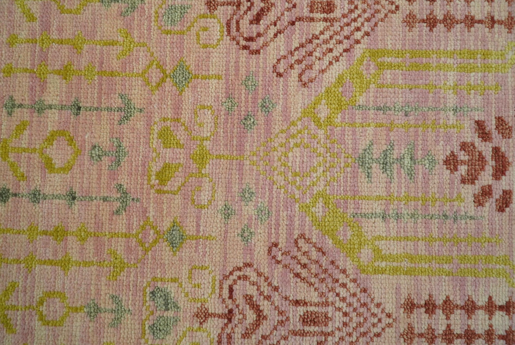 Custom Made Pink And Rust Traditional Design Hand Knotted wool rug