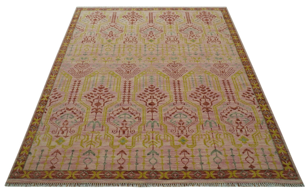 Custom Made Pink And Rust Traditional Design Hand Knotted wool rug