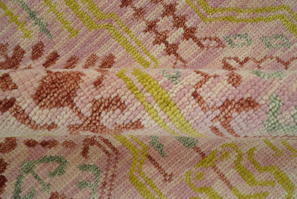 Custom Made Pink And Rust Traditional Design Hand Knotted wool rug