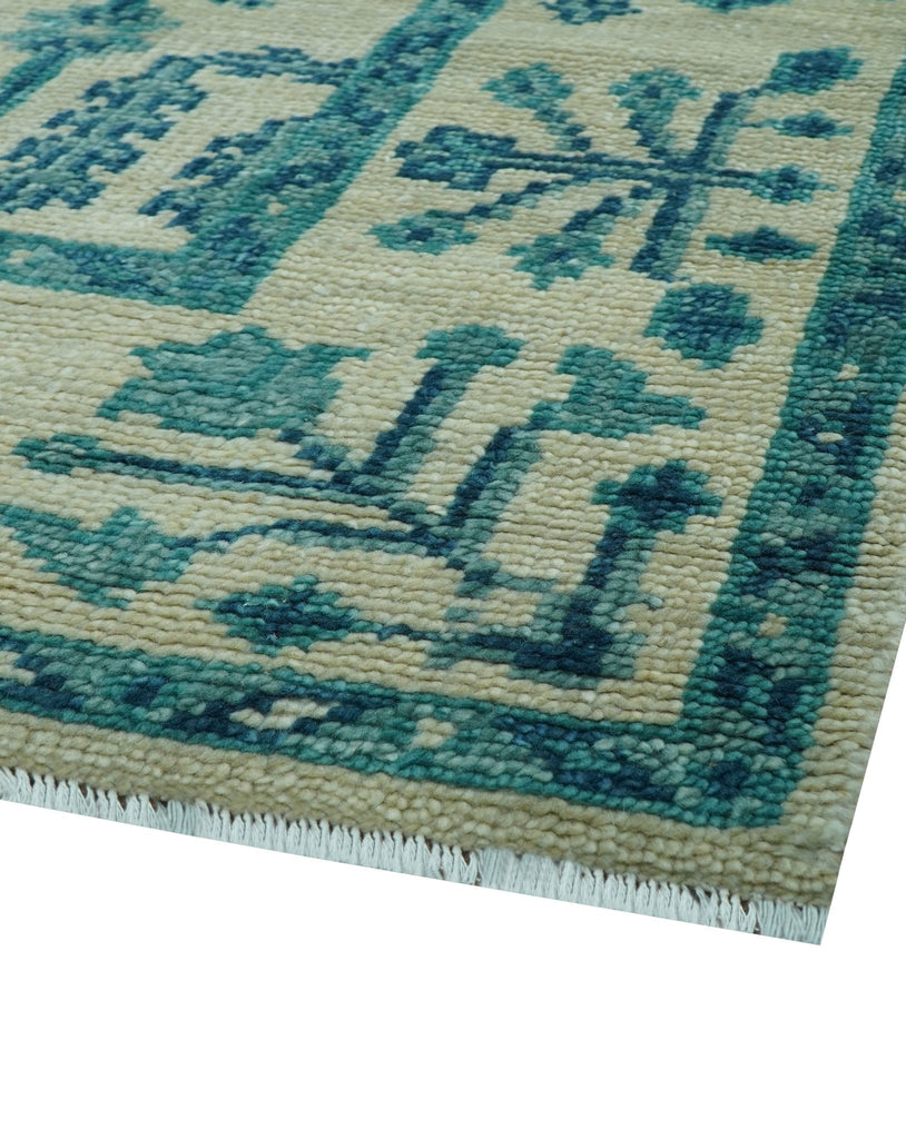 Custom Made Traditional Tree of Life Teal And Ivory Hand Knotted Wool Rug