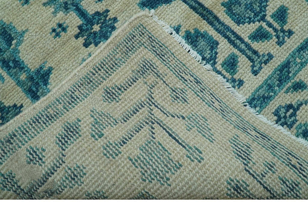 Custom Made Traditional Tree of Life Teal And Ivory Hand Knotted Wool Rug