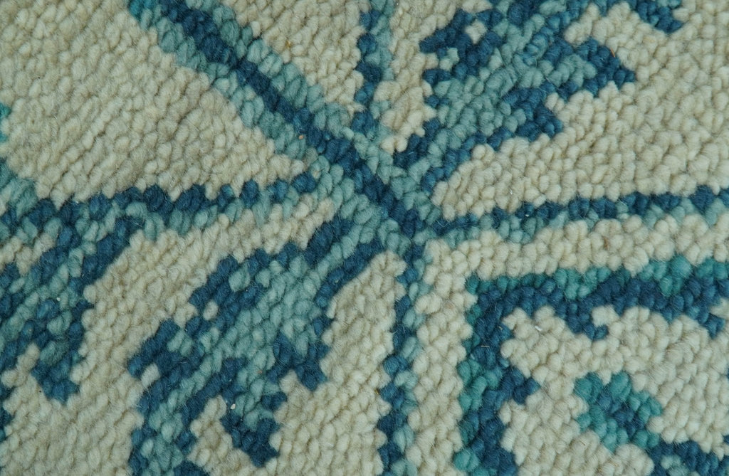 Custom Made Traditional Tree of Life Teal And Ivory Hand Knotted Wool Rug