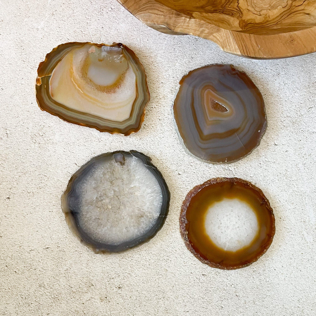 Earth Tone Natural Agate Coaster Set