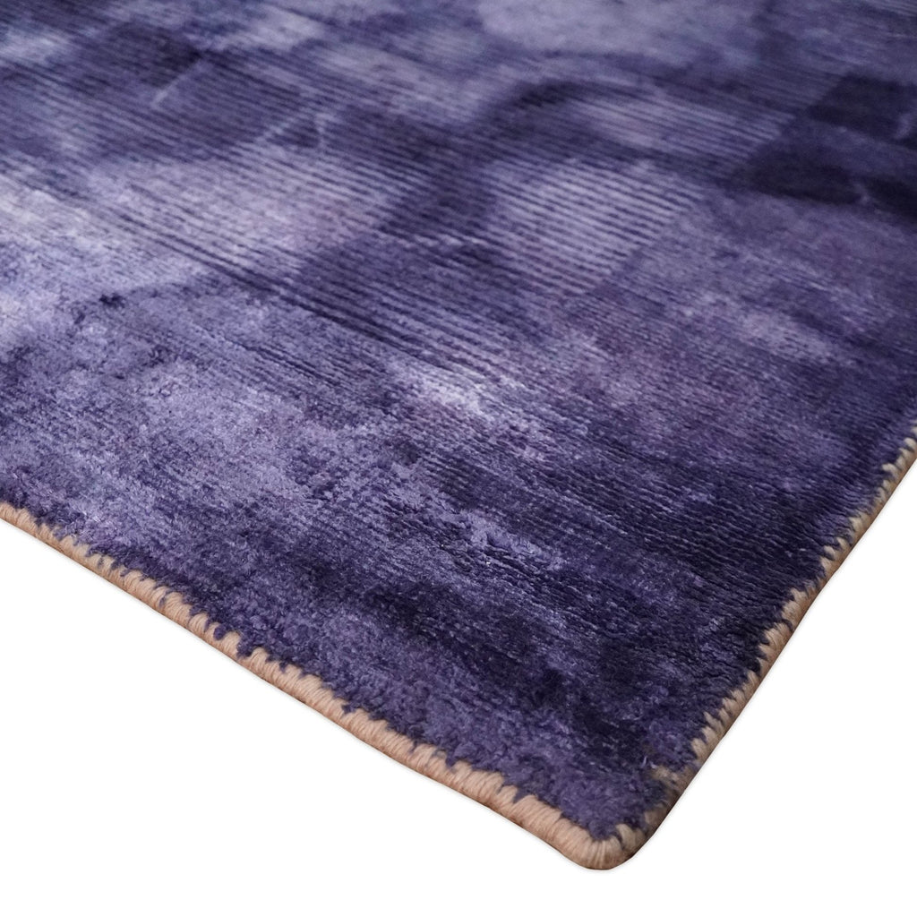 2.6x5 Entryway Purple Tie Dye Hand Woven Loop and Cut Modern Abstract Art Silk Rug | KNT11