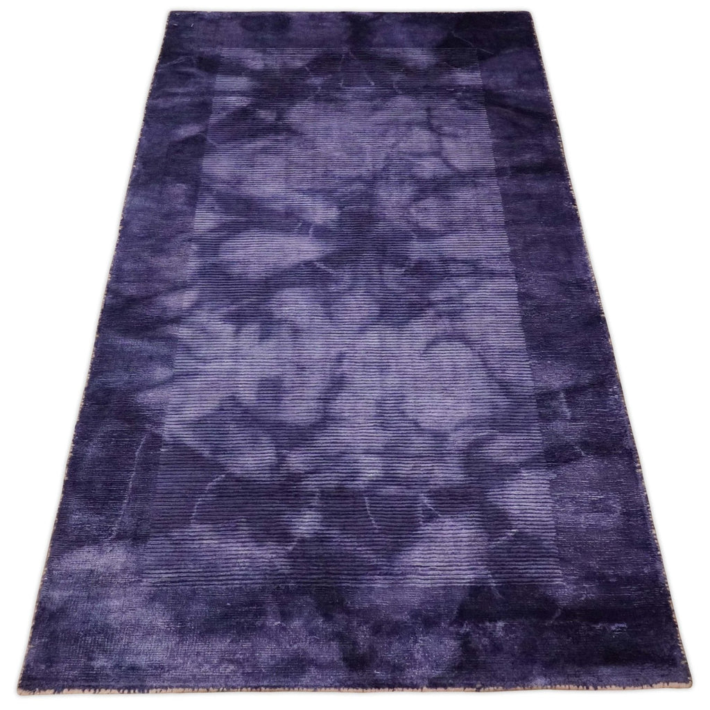 2.6x5 Entryway Purple Tie Dye Hand Woven Loop and Cut Modern Abstract Art Silk Rug | KNT11