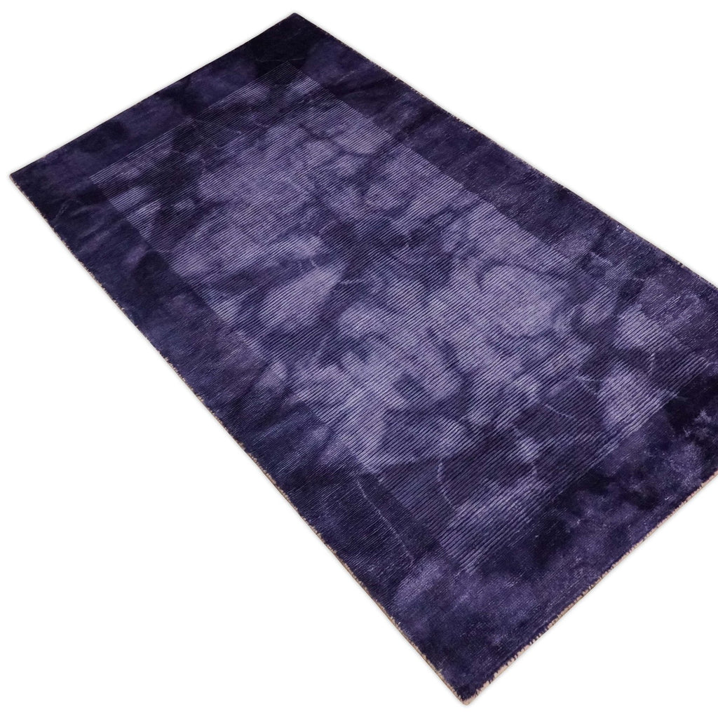 2.6x5 Entryway Purple Tie Dye Hand Woven Loop and Cut Modern Abstract Art Silk Rug | KNT11